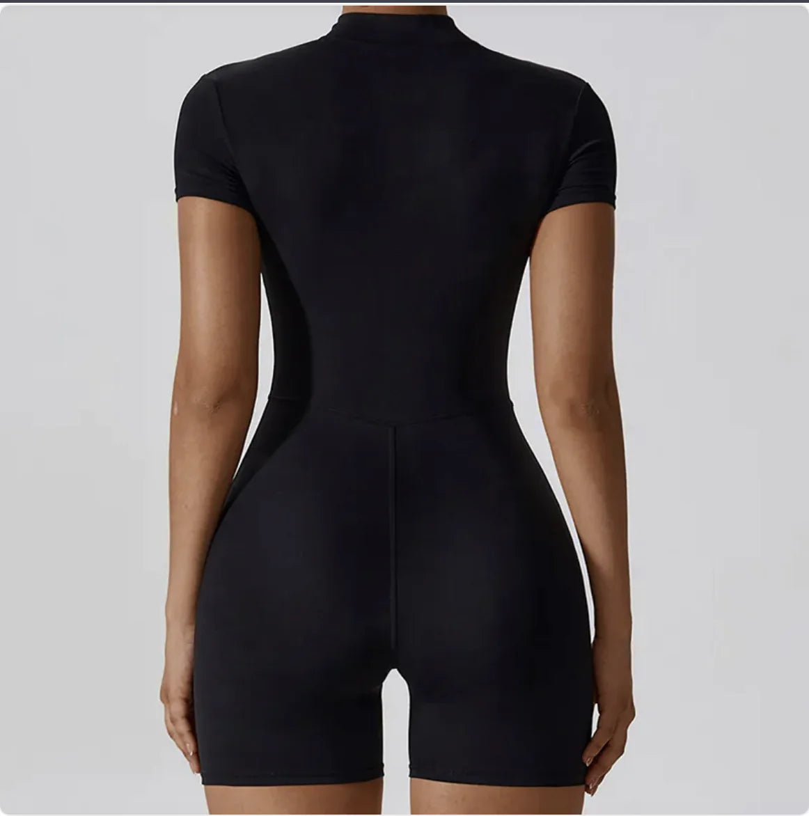 Short Sleeve Zipper Jumpsuit