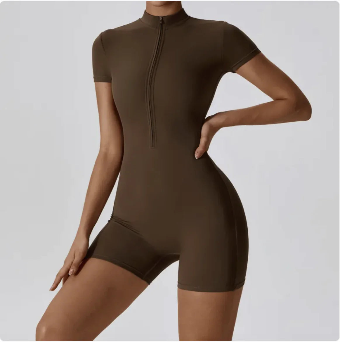 Short Sleeve Zipper Jumpsuit