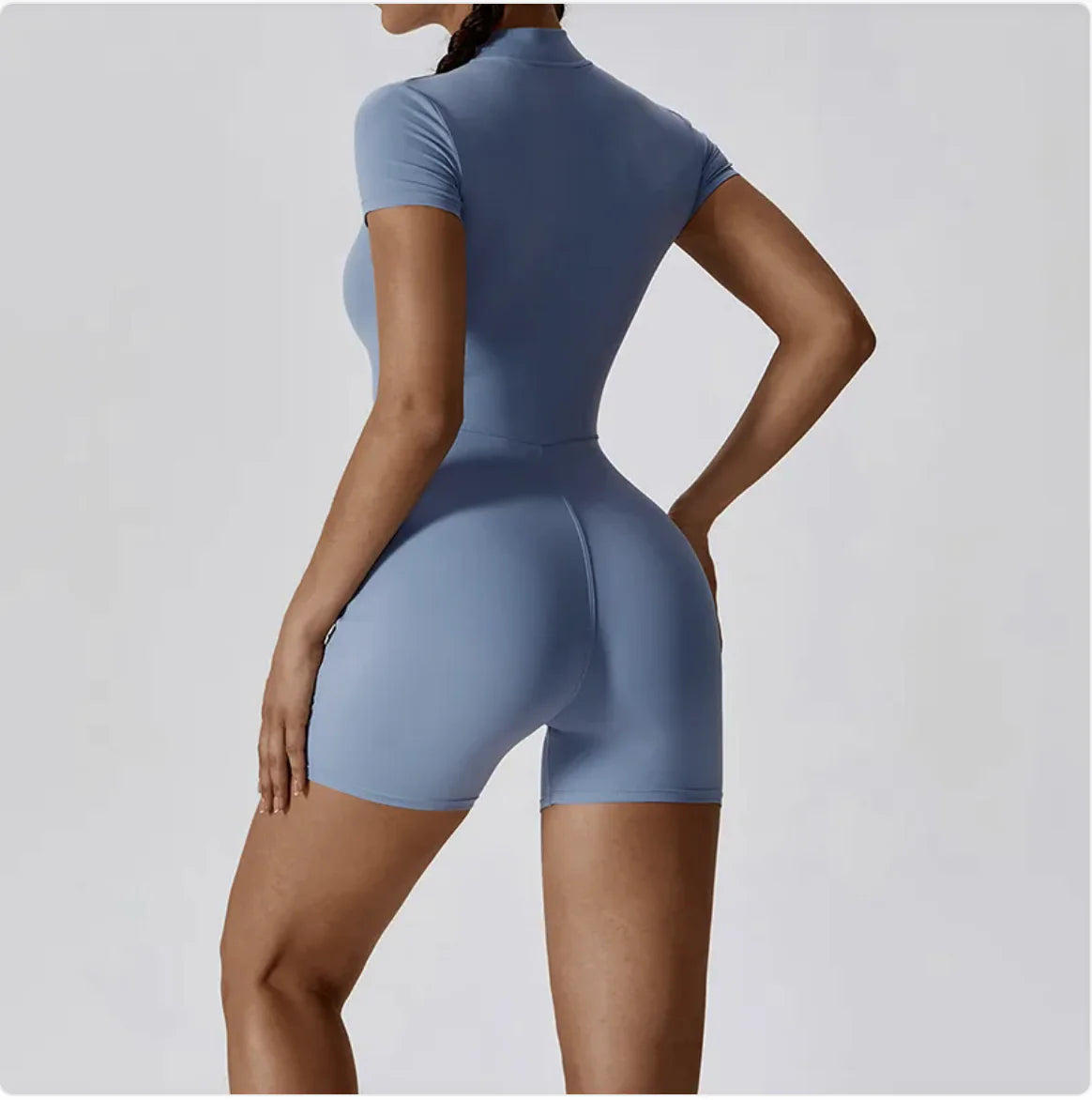 Short Sleeve Zipper Jumpsuit