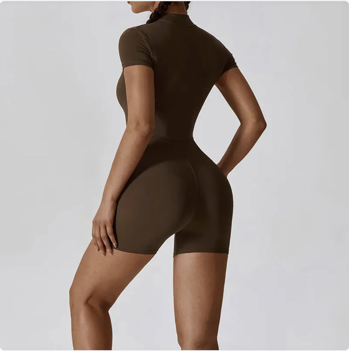 Short Sleeve Zipper Jumpsuit